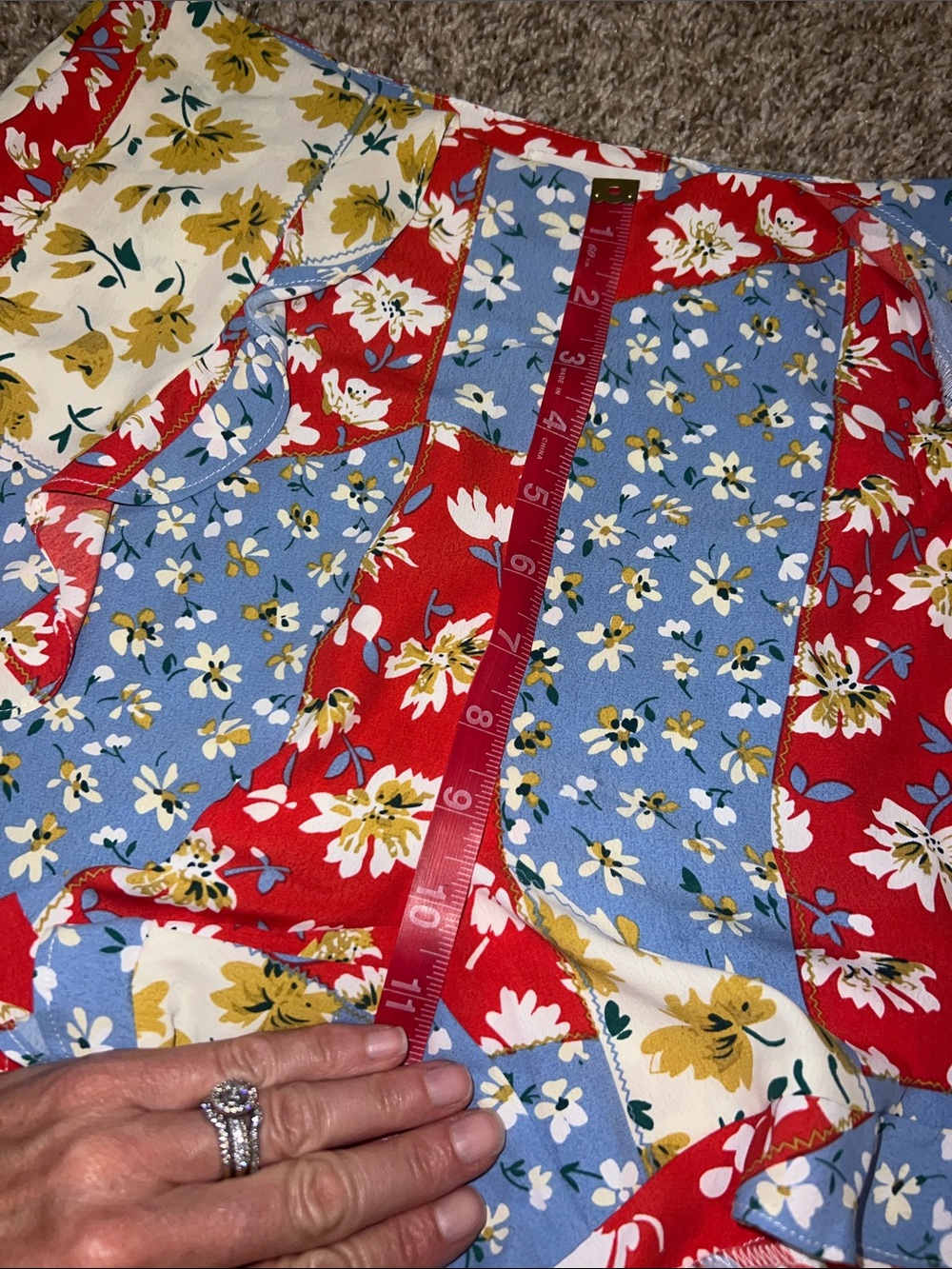 Love & Harmony Patchwork Ruffle Shorts with Feminine Hem! Red, Blue & Yellow - Picture 10 of 14